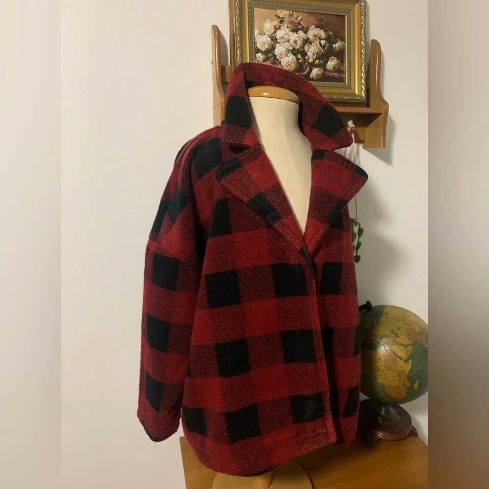 Isaac Mizrahi NWT Red Buffalo Plaid Outdoorsy Cabincore Notch Collar Jacket XL